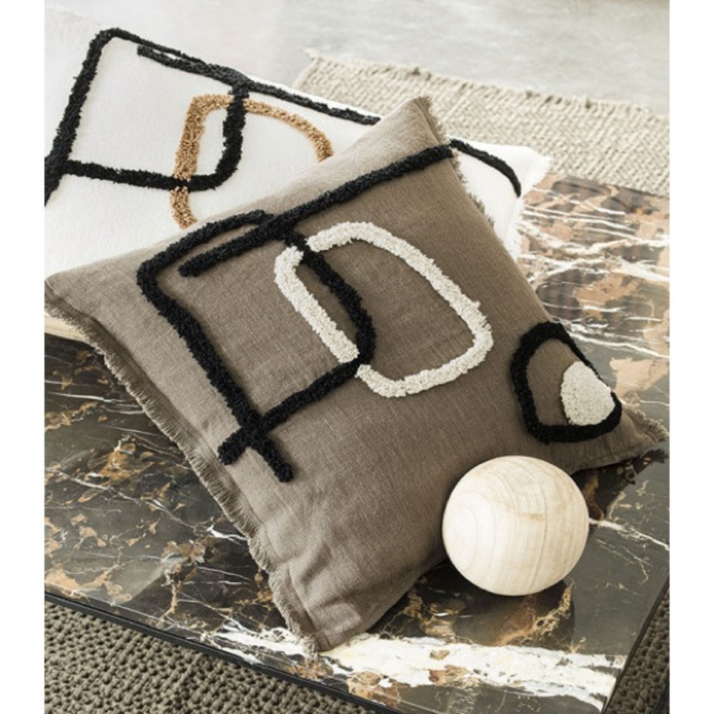 HAOMY Tikri linen abstract TWO pillow shams white flax black natural modern